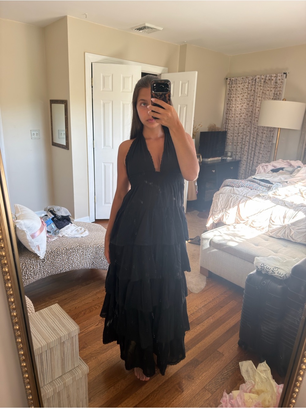 LoveShackFancy Black Tiered Halter Maxi Dress